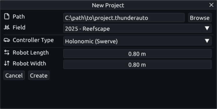 ThunderAuto New Project Dialog